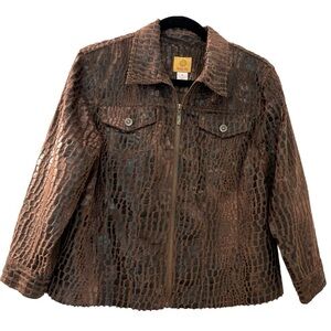 RUBY RD jacket, black and brown faux leather and suede. Animal print. Fu…